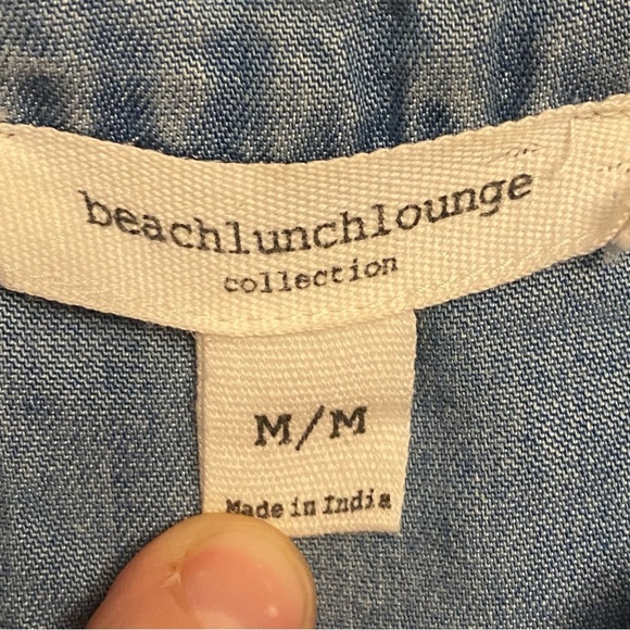 Beach lunch lounge chambray sleeveless lace up yoke mini dress Medium women’s - Picture 6 of 11